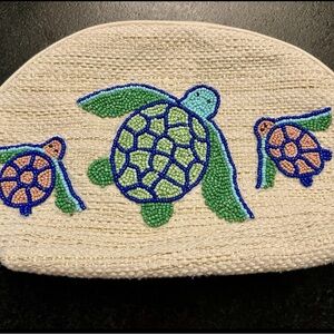 Makeup Bag "America & Beyond" Hand-Beaded Turtles, Tapestry Back